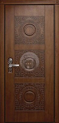 Стальная дверь без глазка, отделка — коричневый МДФ и шпон-ДВ-1708