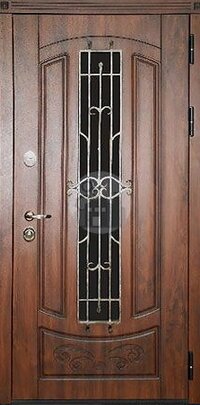 Входная дверь с отделкой «винорит», со стеклом и ковкой-ДВ-404